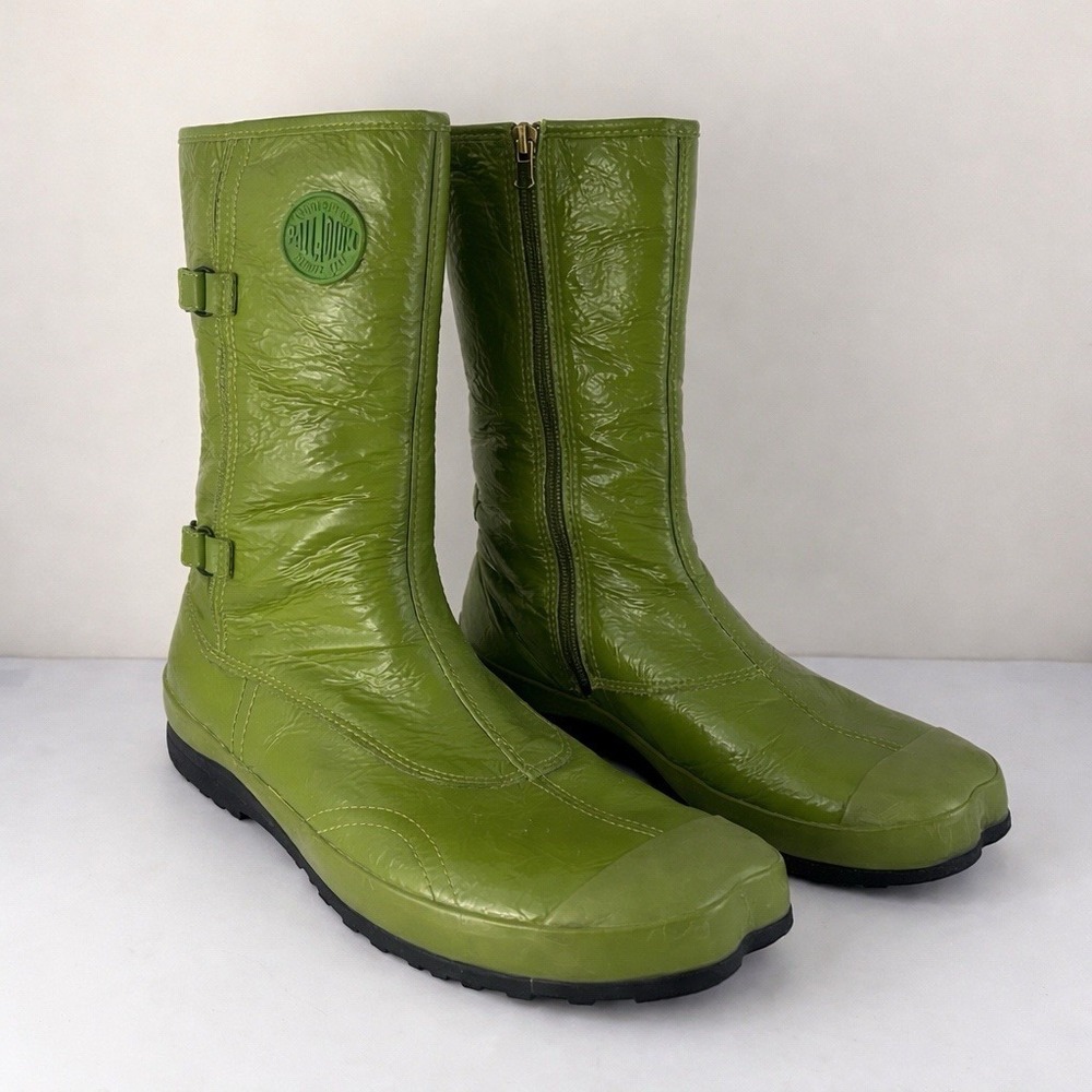 RARE Palladium Patent Leather Ankle Boots Green Unbound Shibuya Rubber Sole 41